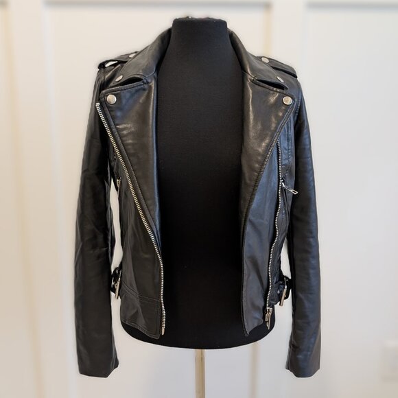 Zara Black Faux Leather Moto Jacket | Size XS - Picture 3 of 9